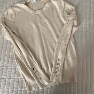 ZARA Cream Button Sleeve Sweater
